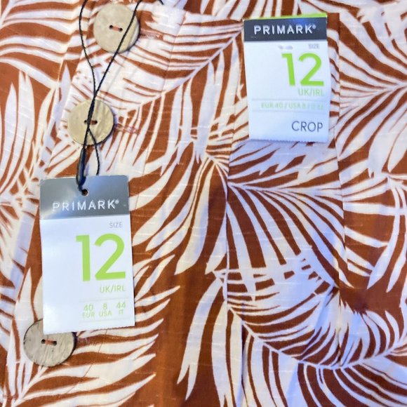 BNWT Wide Leg Trousers CROPPED BROWN TAN Tropical Print Size 12 CRUISE PARTY - Picture 7 of 8